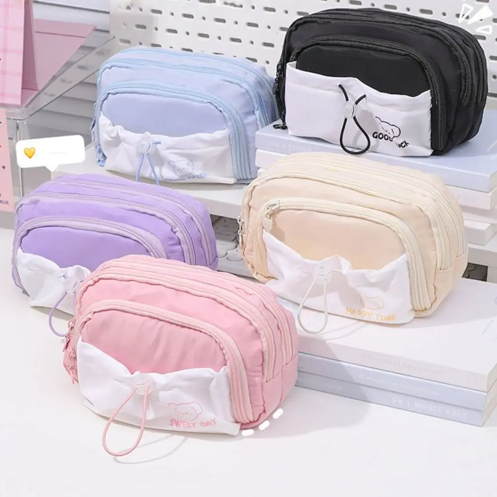 

Five Layers Cream Pencil Case Large Capacity Simplicity Large Capacity Pen Bag Waterproof Sweet Drawstring Pen Bag Girls