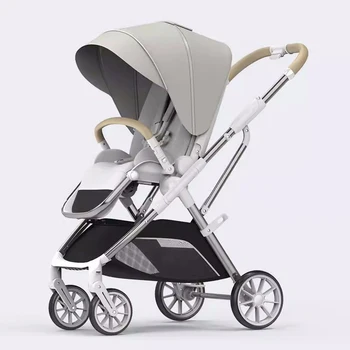 Fashion High View Baby Stroller Ergonomics Seat Bassinet for Newborn Portable Baby Pram One Hand to Recline Basket Pushchair 5