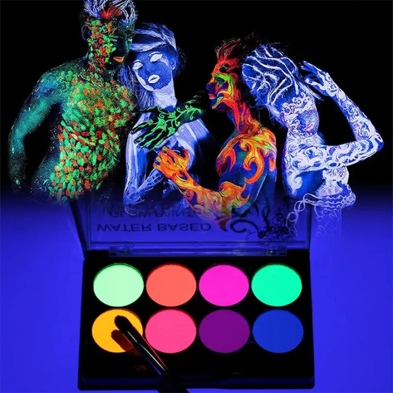 Face Body Paint 8 Colors Luminiscent Paint Face Body Art Paint UV Glow Fluorescent Glowing Halloween Party Fancy Dress Beauty Makeup Dark body face paint,face body paint
