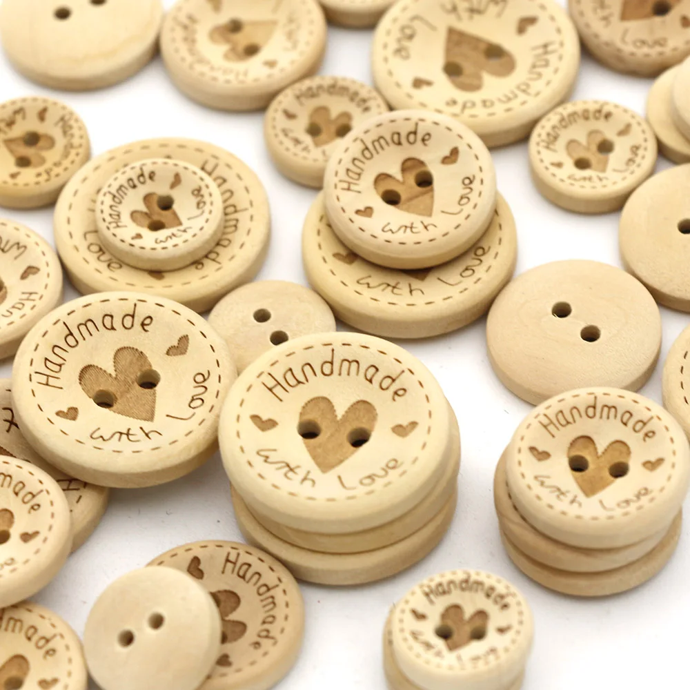 9 X 20mm HANDMADE WITH LOVE 'knitted' Wooden Buttons, Knitted Handmade With  Love Buttons, Wooden Hand Knitted Buttons. 