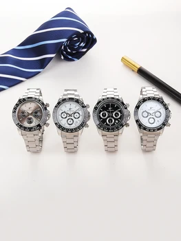 Orologio al quarzo con cronometraggio da uomo, cinturino in acciaio inossidabile, quadrante multifunzione, anello di misurazione della velocità, design con quadrante piccolo, sport alla moda
