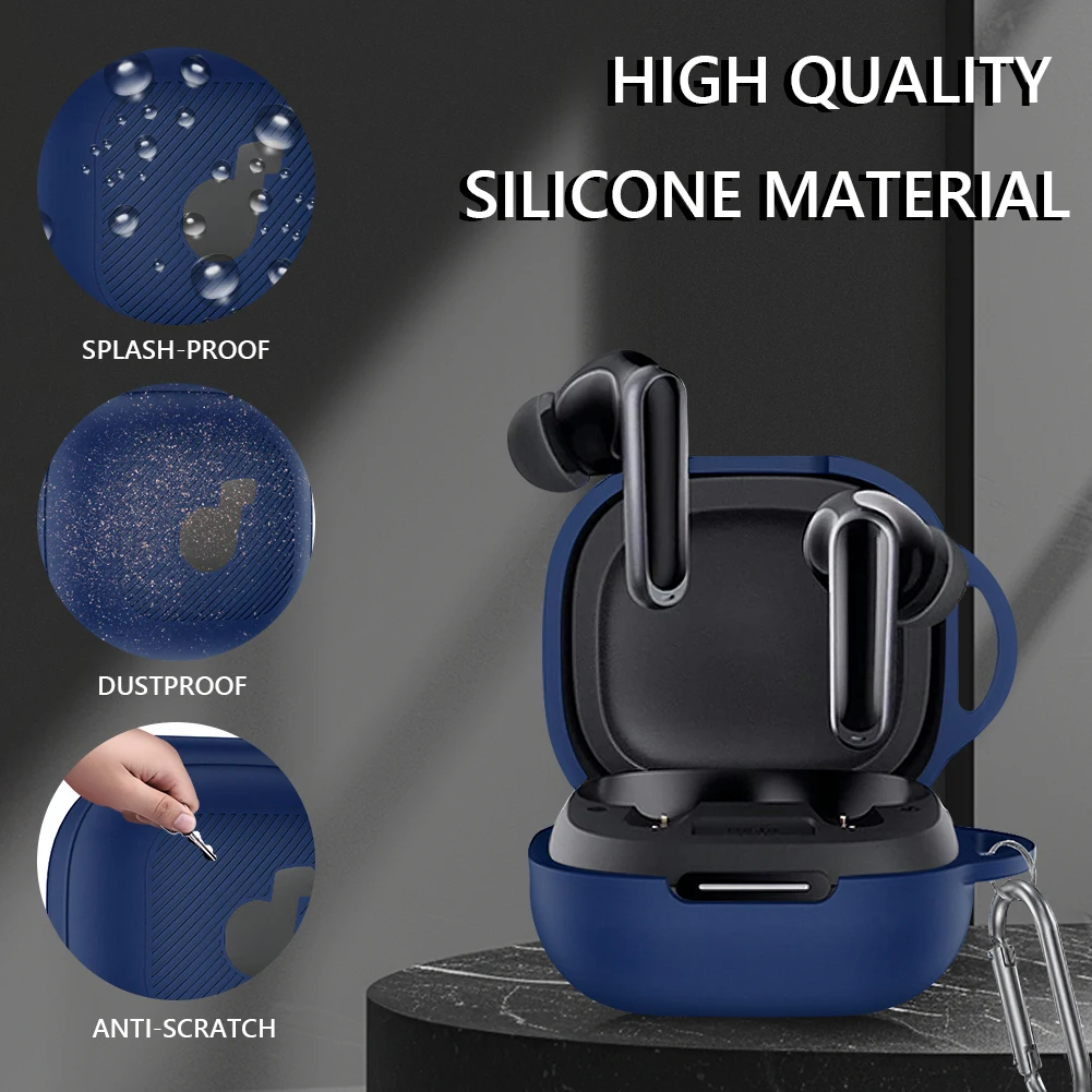 Estuche Para Auriculares Soundcore By Anker P30i, Funda Protectora De Silicona Suave, Resistente A Arañazos Y Golpes, Con Kit De Limpieza, Mosquetón Y Cordón, Azul