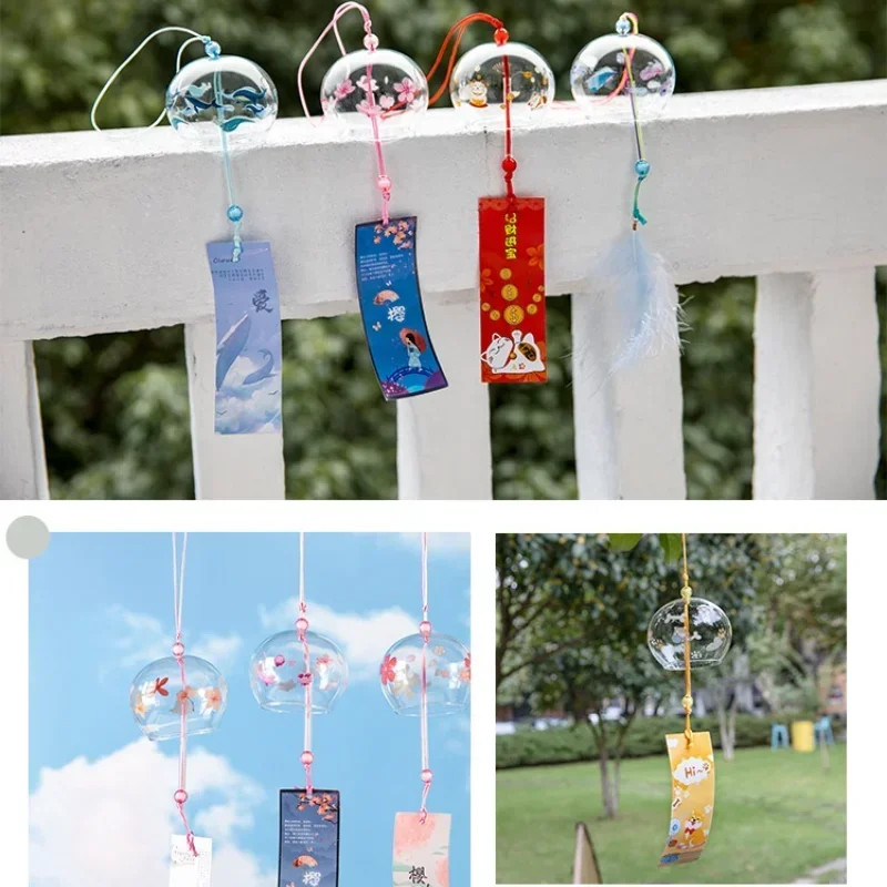 1pcs Japanese Lovely Wind Chime Home Door Creative Gift Student Bell Handmade Glass Furin Home Kitchen Decor Cherry Blossom