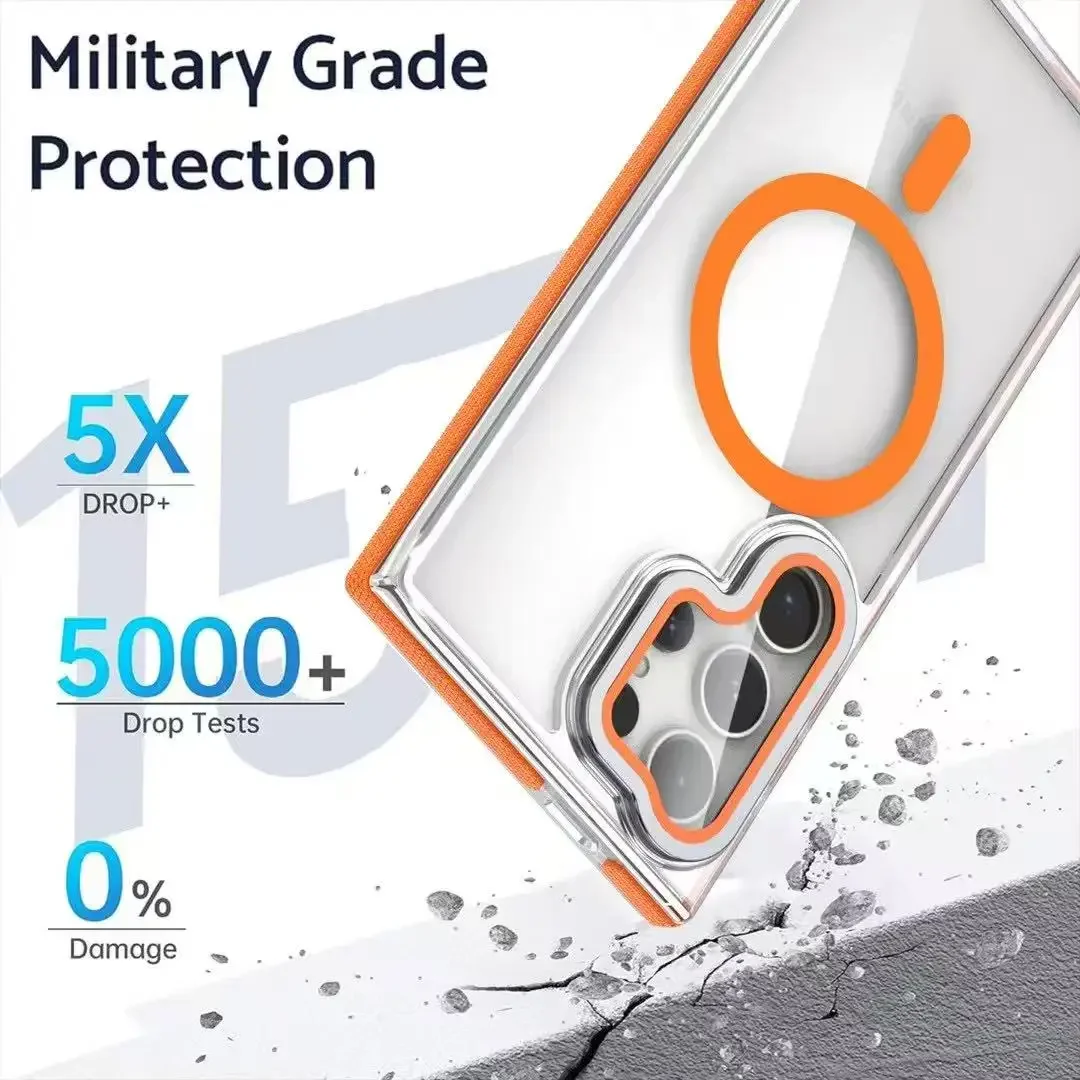 Luxury Magnetic Shockproof Clear Phone Case with MagSafe Wireless Charge Lens Holder