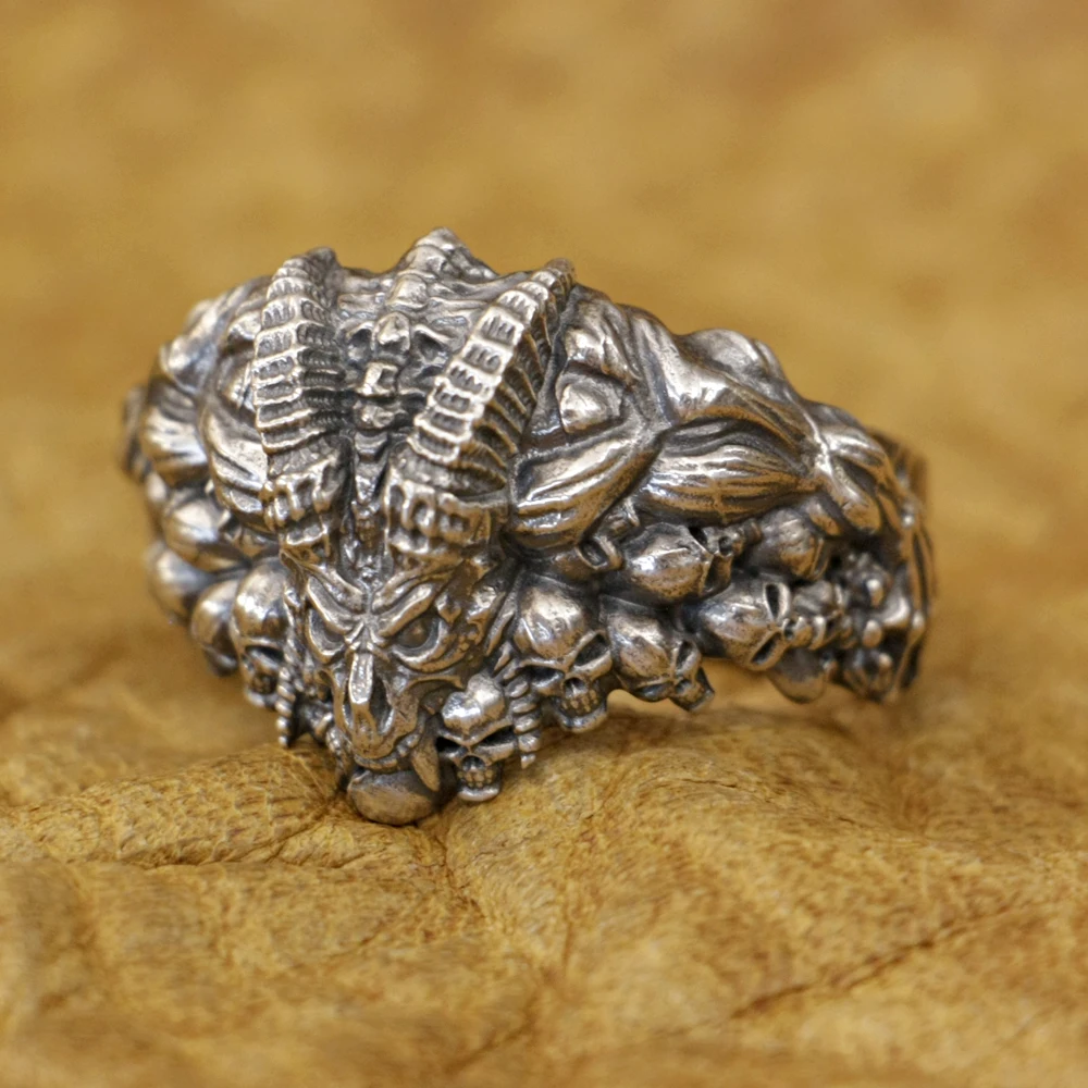 

LINSION, демон, сатана, Φ, серебряные мужские байкерские ювелирные изделия в стиле рок, панк, TA418, американский размер 7 ~ 16