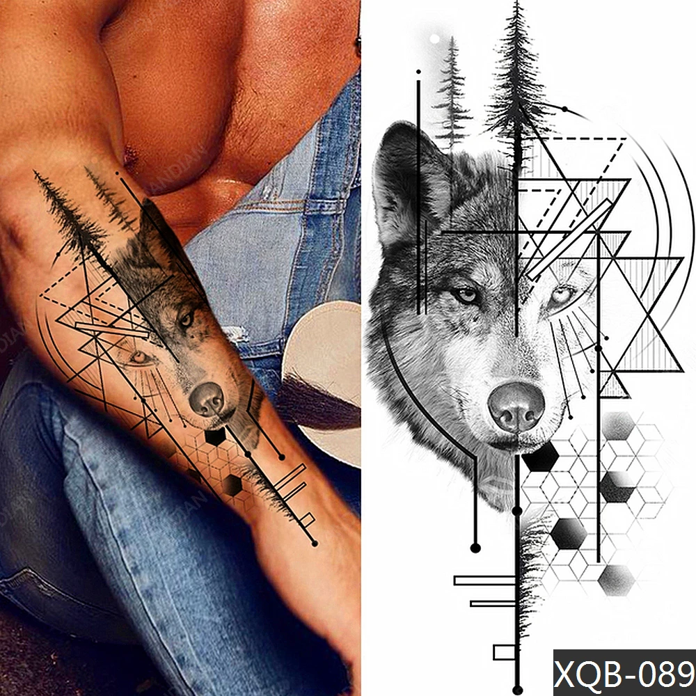Wolf Jungle Men Temporary Tattoo Waterproof Sticker Arm Cool Big Hipster Cross Eagle Tiger Black Transfer Washable Tatoo