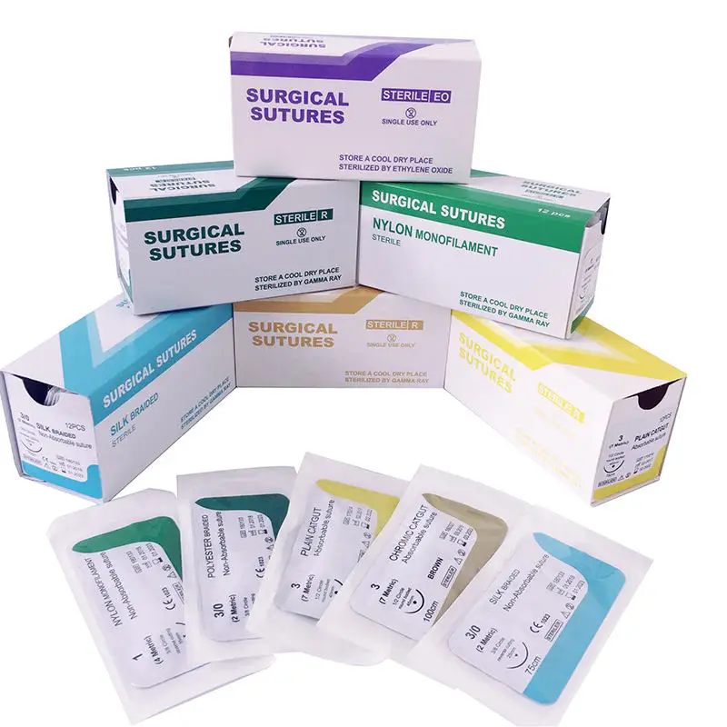 12pcs CC Surgical Suture Thread Pet Dog Specific PGA 910 PGLA 75CM 90CM 2/0 3/0 4/0 5/0 Teaching Suture Exercises Use