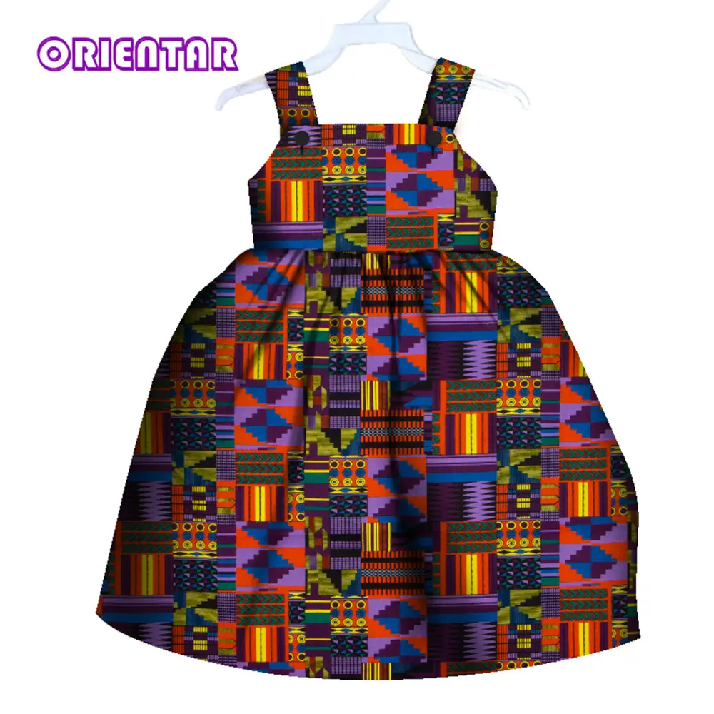 Cute Kids Girl African Dress Children Print Floral Sleeveless Dress Bazin Riche Clothes Summer Girls Casual Cotton Dresses WYT80 fashion summer girls dresses sleeveless oil painting style kids casual skirts princess children sundresses