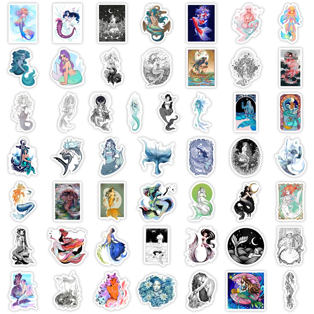 Cartoon Stickers Decorative Stickers Animal Stickers Cartoon Sticker Kawaii Cute Mermaid Stickers Cartoon Cool Girl Decals Childs Toys for Laptop Phone Suitcase Notebook Skateboard Waterproof PVC