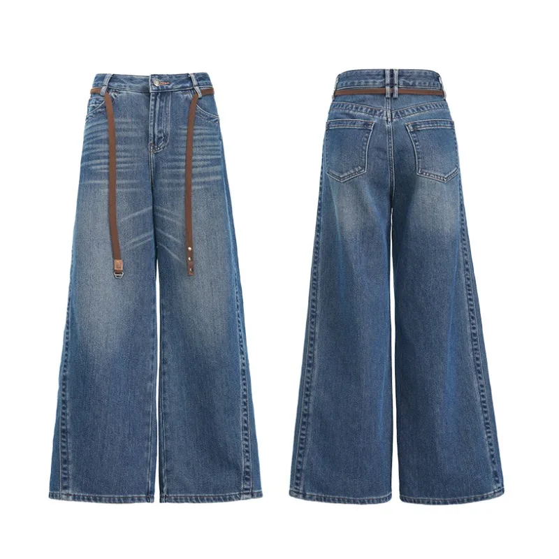 Pantalons en denim extensible pour femmes, taille haute, jambes larges, jeans amples, amincissants, longs, rétro, mode printemps