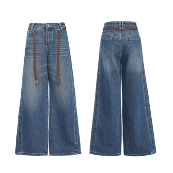 Pantalons en denim extensible pour femmes, taille haute, jambes larges, jeans amples, amincissants, longs, rétro, mode printemps
