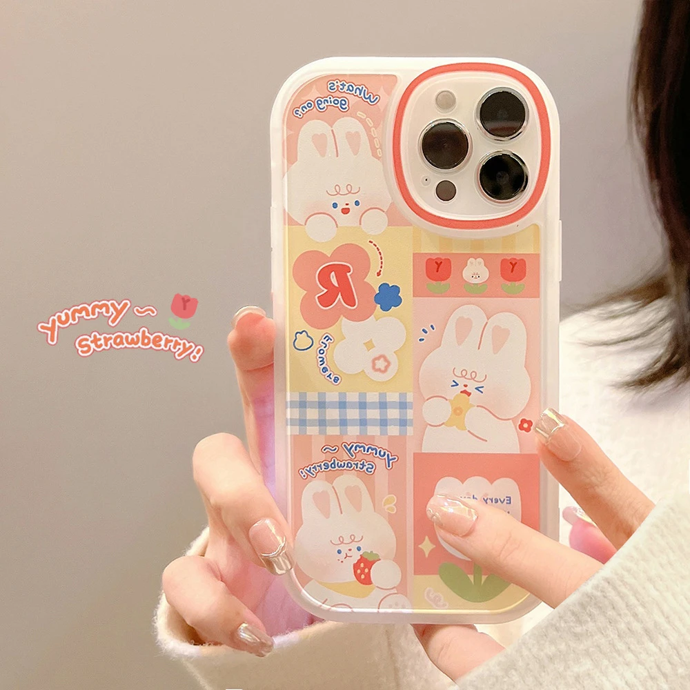 iphone 13 pro max cover Retro sweet Kawaii bunny rabbit tulip art Phone Case For iPhone 13 12 11 Pro Max Xr Xs Max 7 8 Plus case Cute Cartoon Soft cover case iphone 13 pro max