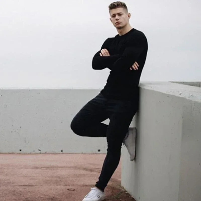 Plain Autunm Cotton Long Sleeve T-shirts Gym Clothing Bodybuilding Fitness Clothing Mens Casual Fashion Slim Fit Sports Shirts 8 S057114e5d36940f9be09bcfa0e9b1e34b