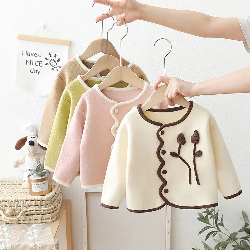 

New Girl's Cardigan Sweater Children's Spring and Autumn Fashion Outerwear Korean Style Baby Coat Stylish Retro Tops