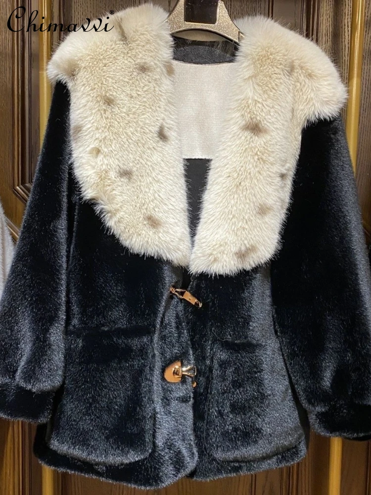

Sweet Temperament Commute Style Long Sleeve Fur Collar Women's Faux Fur Coat 2023 Autumn Winter New Fashion Faux Fur Overcoat
