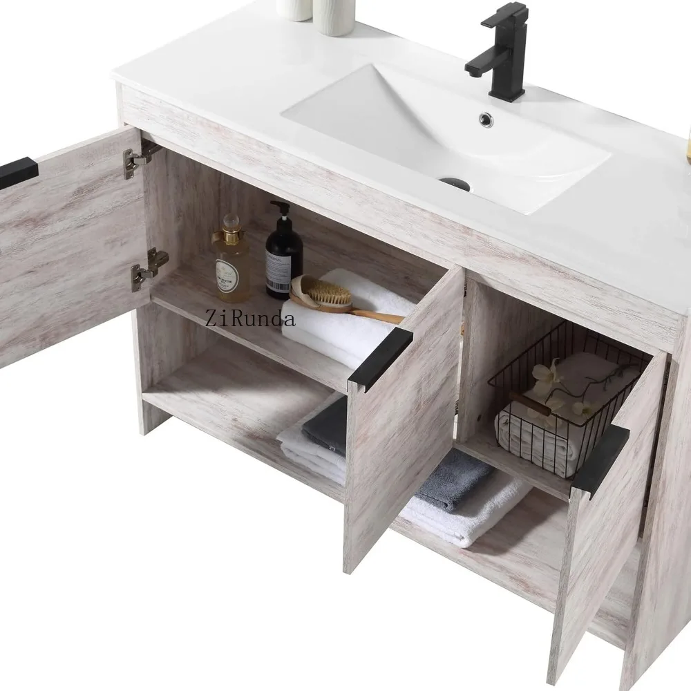 Bathroom vanity with integrated ceramic sink, bathroom vanity with sink and modern pear design top d