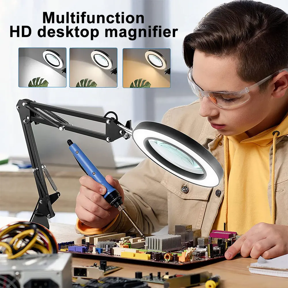 Led Helping Hand Clamp Magnifying Glass Soldering  Table Magnifying Glass  Light - Magnifiers - Aliexpress