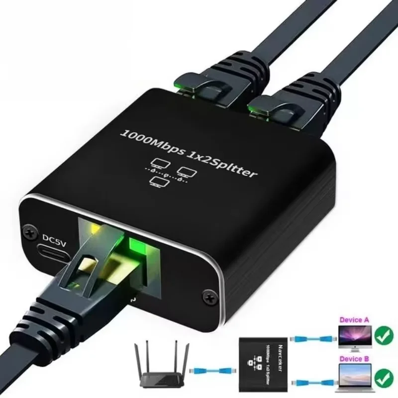 Divisor Rj45 de 1 a 2, 1000M, adaptador Gigabit Ethernet, extensor de Cable de red de Internet, conector Rj45 para PC, TV Box, enrutador, Sharer