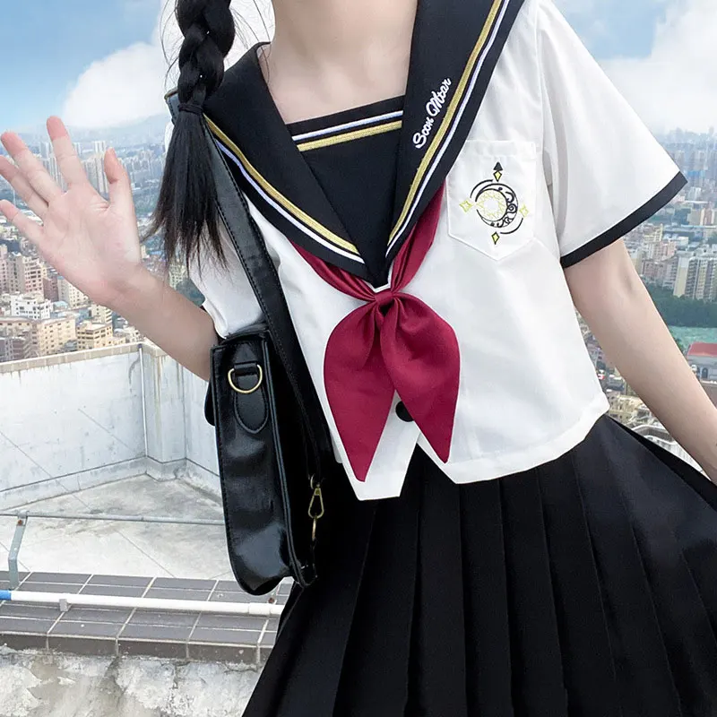 

Japanese School Orthodox Embroidery Sailor Collar Top Jk Uniform Lolita School White Seifuku Girls Short Sleeves Student Uniform