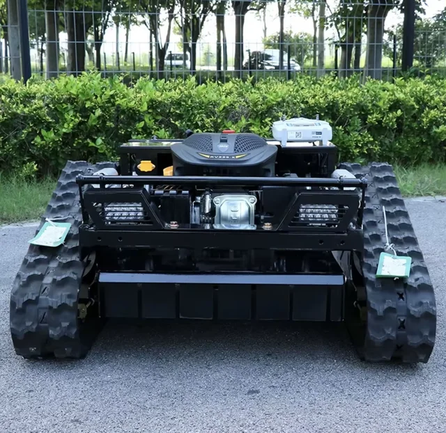 Customized All-Terrain GasolineTank Track Lawn Mower Remote Mower With Snow Blade Attachment 5