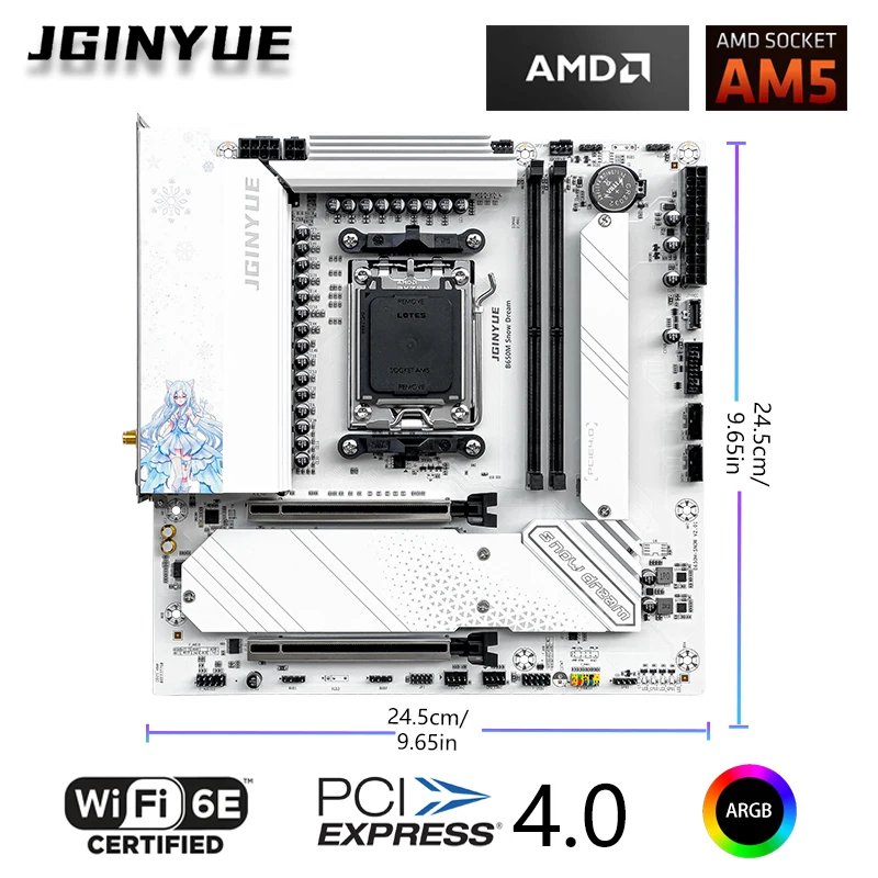 JGINYUE B650 AM5 Motherboard Snow Dream M-ATX for Ryzen 7000