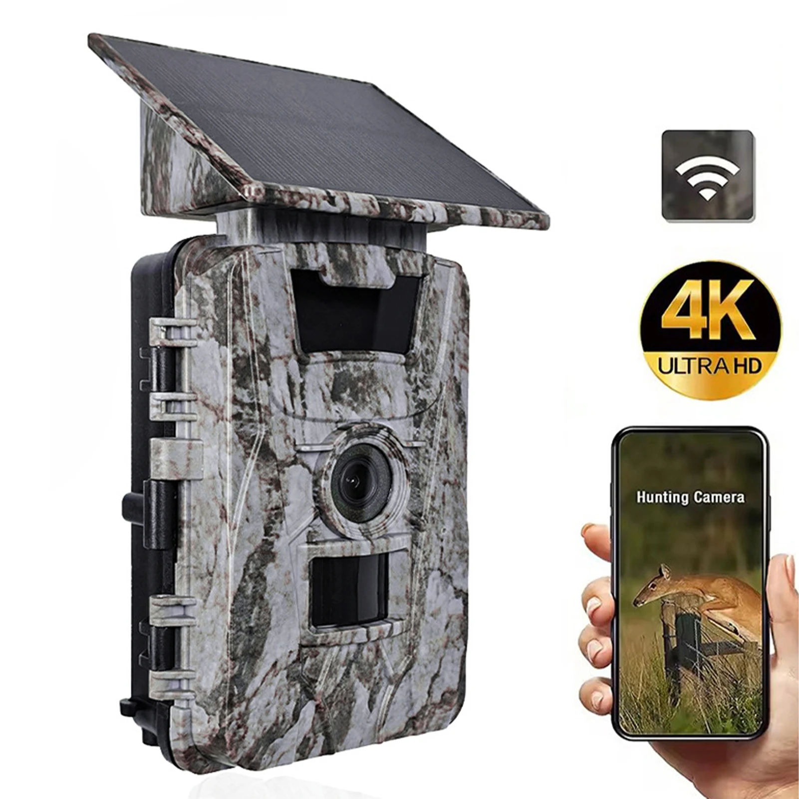 Caméra solaire WiFi APP 4K 60MP étanche IP66 - Contrôle mobile pour surveillance animalière professionnelle
