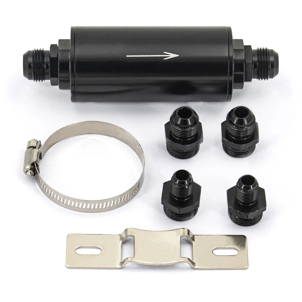 Auto aluminum 51MM fuel filter E85 stainless steel filter 100 microns steel element AN6 AN8 AN10 adaptor fittings