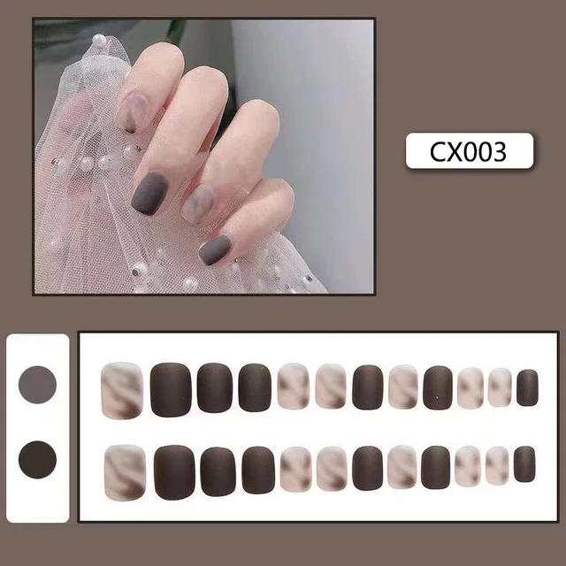 24pcs/box Fake Nails Press on Short Reusable with Designs Set French Artificial Pink False Tipsy Stick-on Nails Tips Art CX003