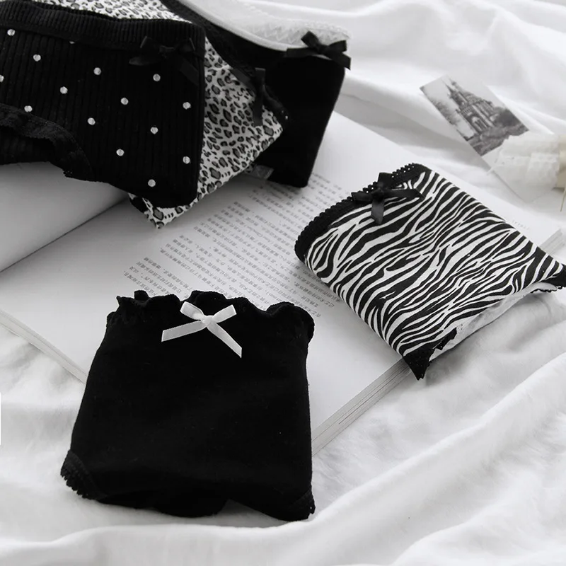 3Pcs/set Women Sexy Cotton Panties Underwear Seamless Soft Briefs Skin-Friendly Female Lingerie Mid-waist Black Underpants 2
