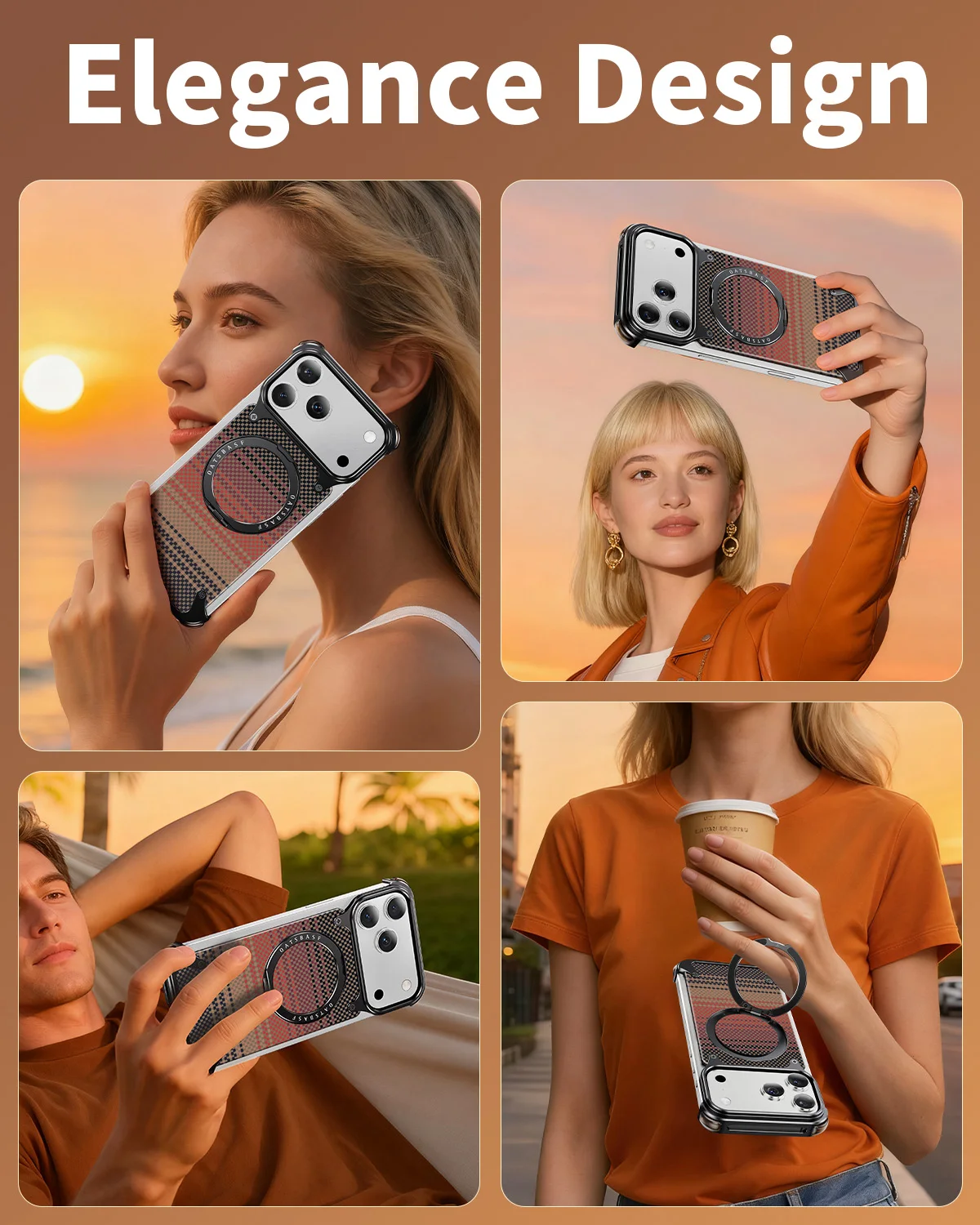 Eary Carbon Fiber Metal Case for iPhone 17 Pro Max Air With 360°Rotate Magsafe Magnetic Stand Military-Grade Shells Phone Cover