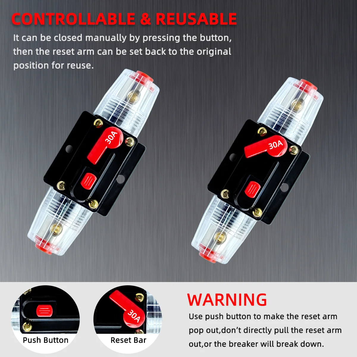 30A-300A Power Protect Fuse Circuit Breaker Trolling Manual Reset 12V-48VDC Waterproof For Car Audio System Car Boat Manual