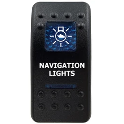 Marine Grade Waterproof Rocker Switch with Blue LED Light Bar, 12V, ON/OFF Options (NAVIGATION)