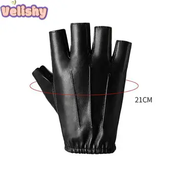 Fingerless Men Gloves PU Leather Motor Punk Gloves Male Mittens Black Half Finger Outdoor Tactical Mens Leather Driving Gloves 6