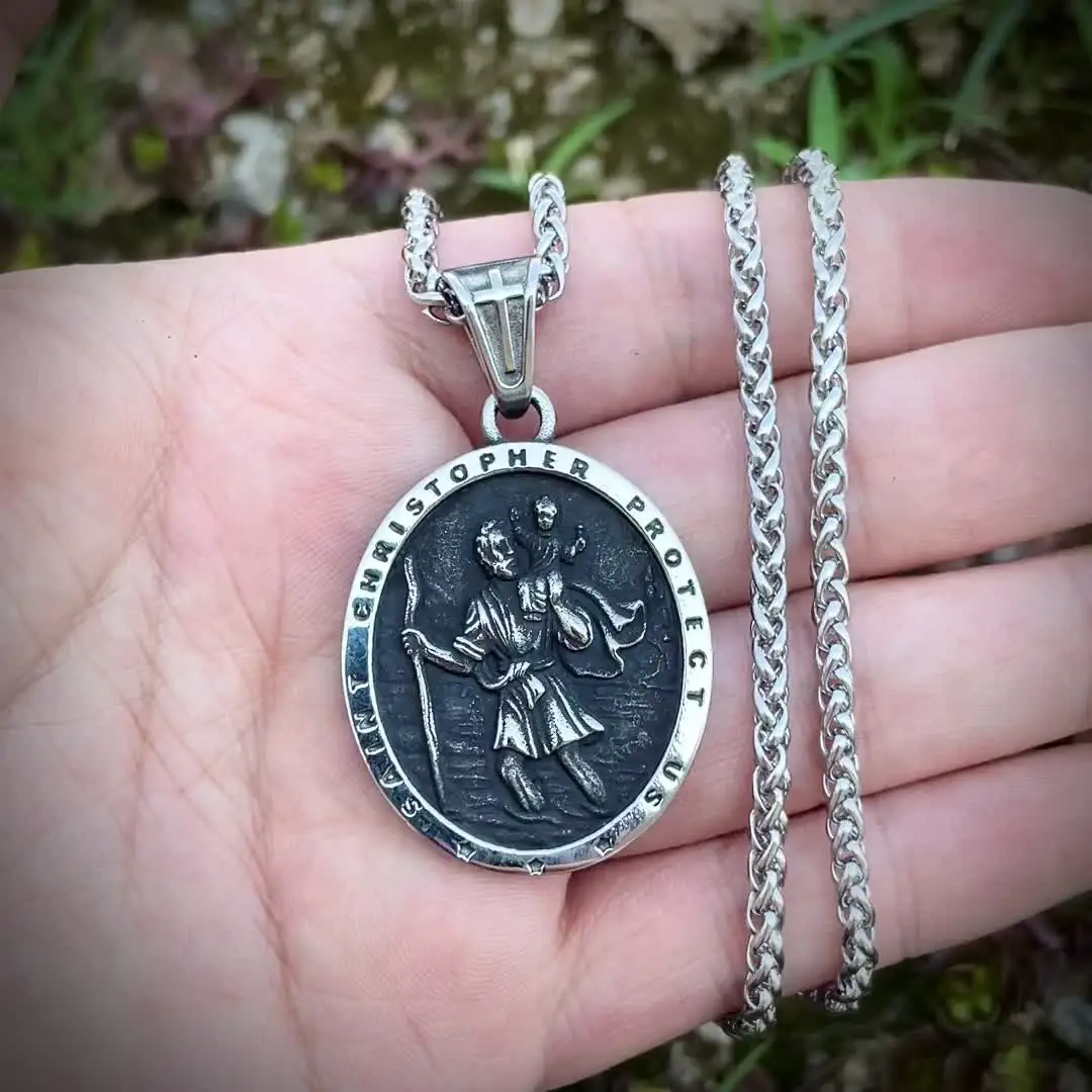 PROSTEEL Saint St Christopher Necklace Men Stainless Steel Patron
