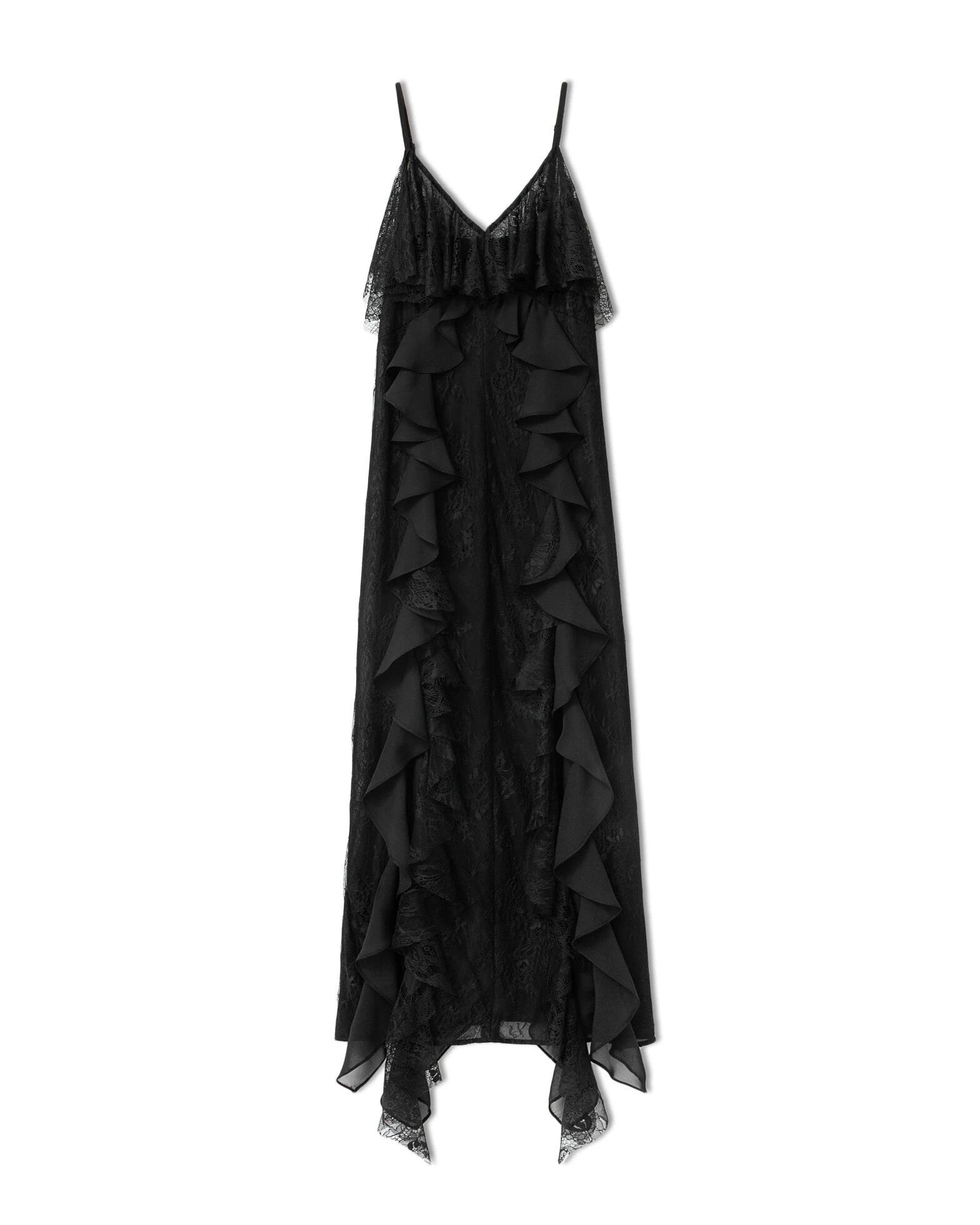 Ruffled Lace Spaghetti Strap Maxi Dress – V-Neck Slim Fit Summer Style