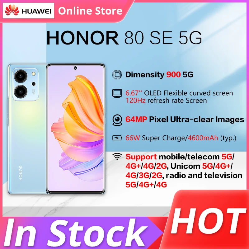 

Оригинальный Смартфон Honor 80 SE, экран 6,67 дюйма, 120 Гц, OLED, камера 64 мп, аккумулятор 4600 мАч, Восьмиядерный процессор Snapdragon 8, суперзарядный телефон 66 Вт