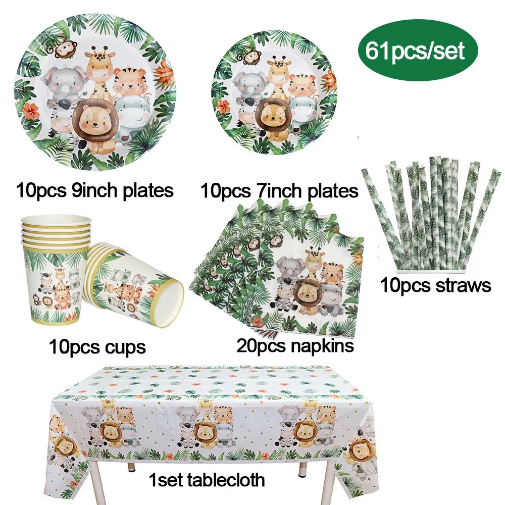 Jungle Safari Animal Party Tableware & Decorations Set