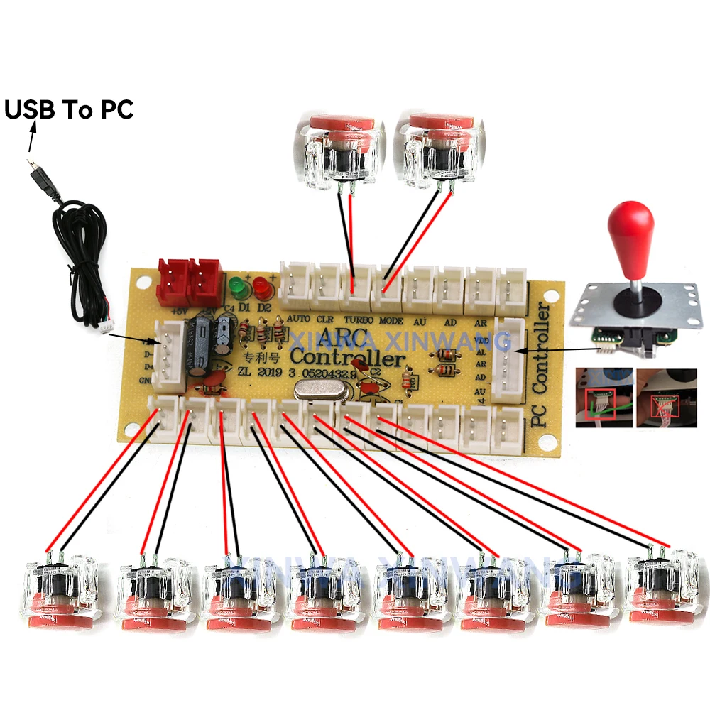 Arcade Game Diy Set Joystick Kit Clear Push Button Zero Delay Usb Board Controller Encoder Pc Raspberry Pi Mame Neo Geo 2 Players arcade game stick,arcade joystick,arcade push button,arcade console kit,arcade circuit board kit