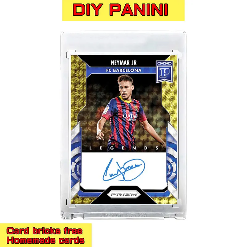 Neymar signature football star card DIY panini homemade flash card folding light with free brick boy toy Children's Da
