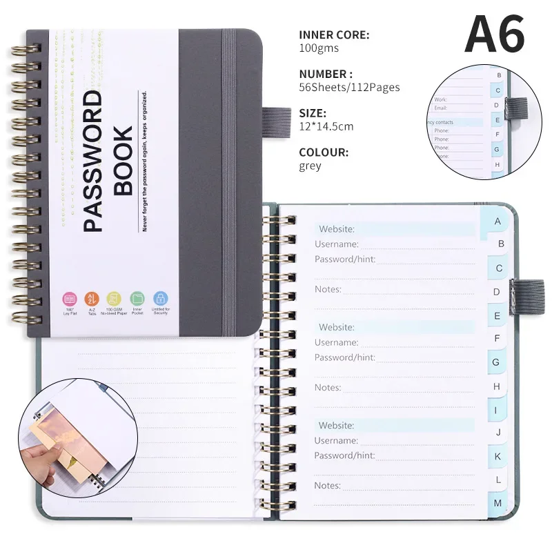 Enhanced Password Keeper with Colorful Alphabetical Tabs & Pen Holder