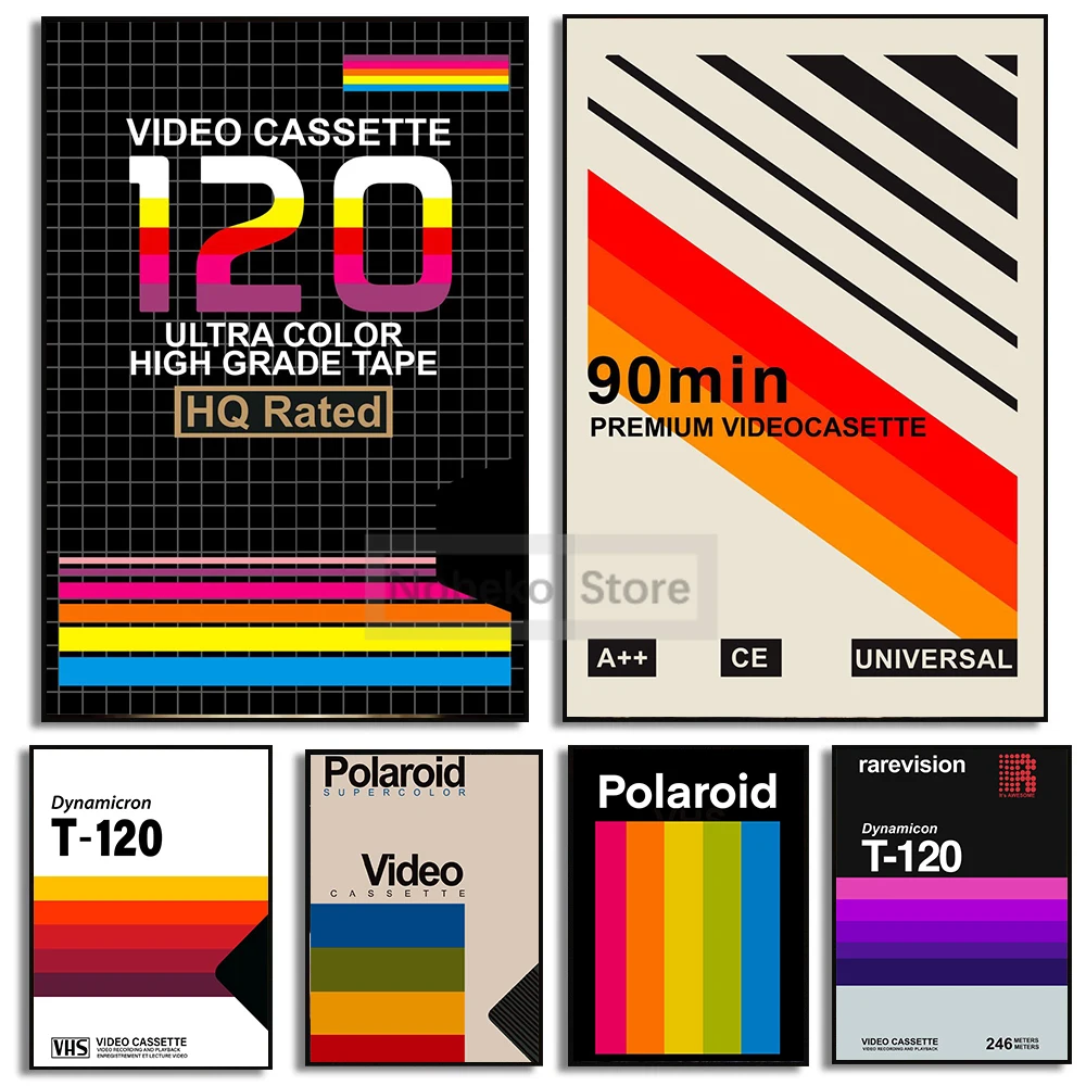 Retro Video Cassette Polaroid Video Home System Film T-120 Poster E Stampe Canvas Painting Wall Art Pictures Home Room Decor