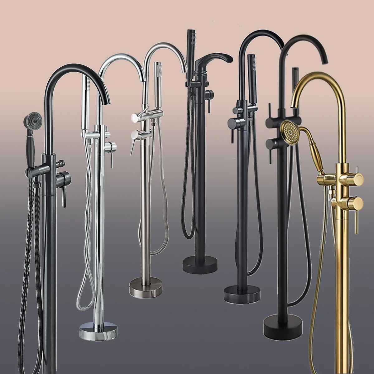 Bathroom Shower Faucet Set Bathtub Floor Stand Faucet Mixer With ABS Handshower