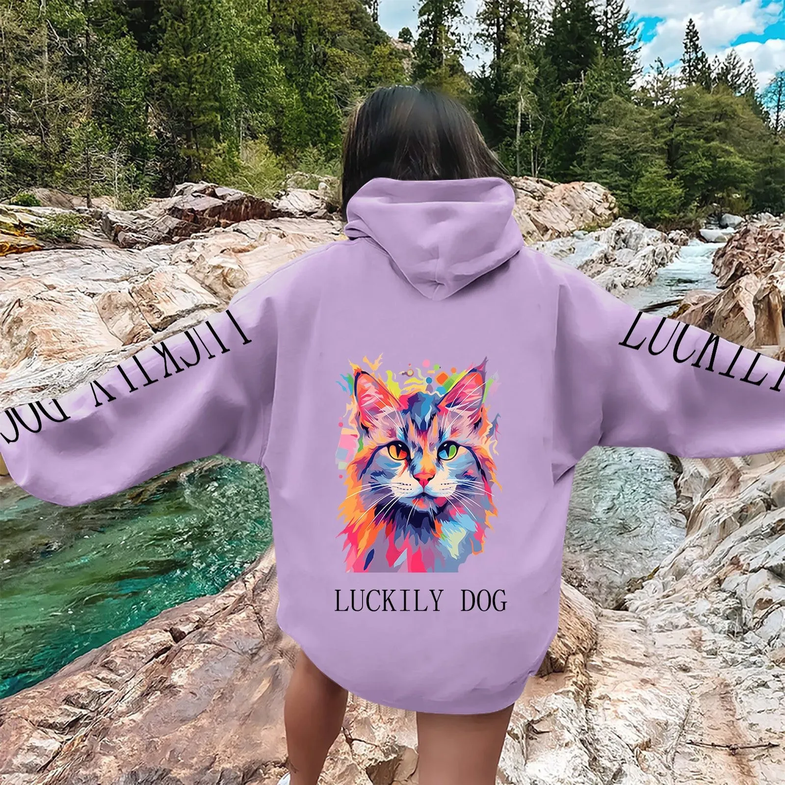 

100 Cotton Hoodie Ms Warm Heart Dog And Cat Printing Leisure Draw String Hooded Fleece Women Winter Hoodies with Zipper