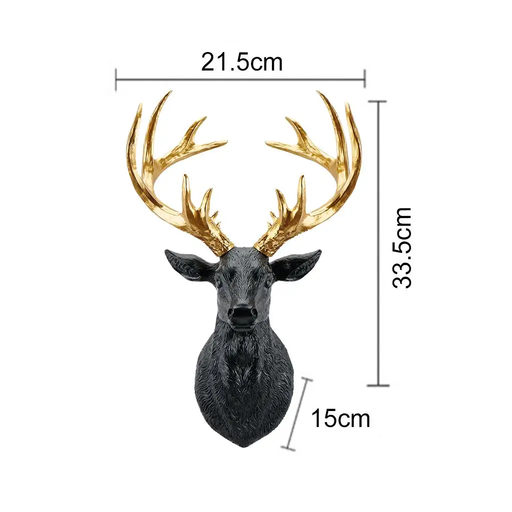 Faux Deer Head Antlers Statue Figurines Sculpture Wall Mount Bust Art Resin