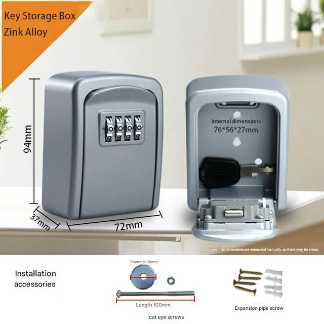 Household Code Key Box Outdoor Waterproof Decorative Keybox Wall-mounted Metal 4 Digit Combination Password Keysafe Storagebox 3