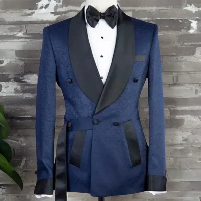 Italian Floral Double Breasted Suits for Men Wedding Groom Tuxedo 2 Piece Shawl Lapel Blazer with Pants Formal Costume