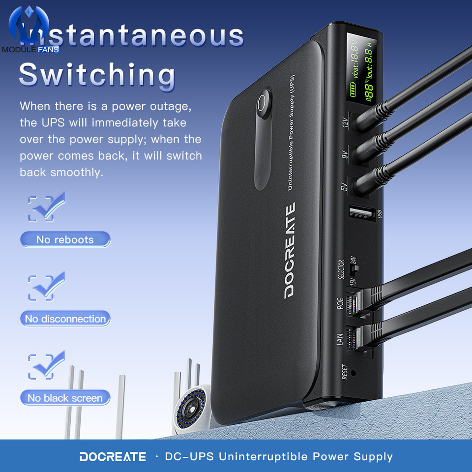 DC1036L Mini UPS Battery Backup 36W Uninterruptible Power Supply with LED Display Multi Voltage Output for Router 5/9/12/15/24V