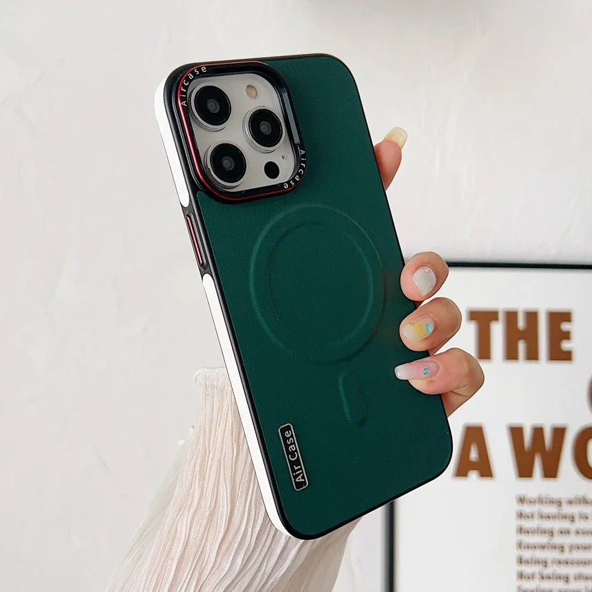 thumbnail image 1 of Funda de cuero Magsafe de doble Color para iPhone, cubierta magnética mate a prueba de golpes para iPhone 12, 13, 14, 15 Pro Max, 15 Pro, 1 of 5