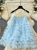 SINGREINY Summer Birthday Party Dress Strapless French Style Solid Sundress Ladies Sexy Gentle Vacation Mesh Loose Tutu Dress - Image 3