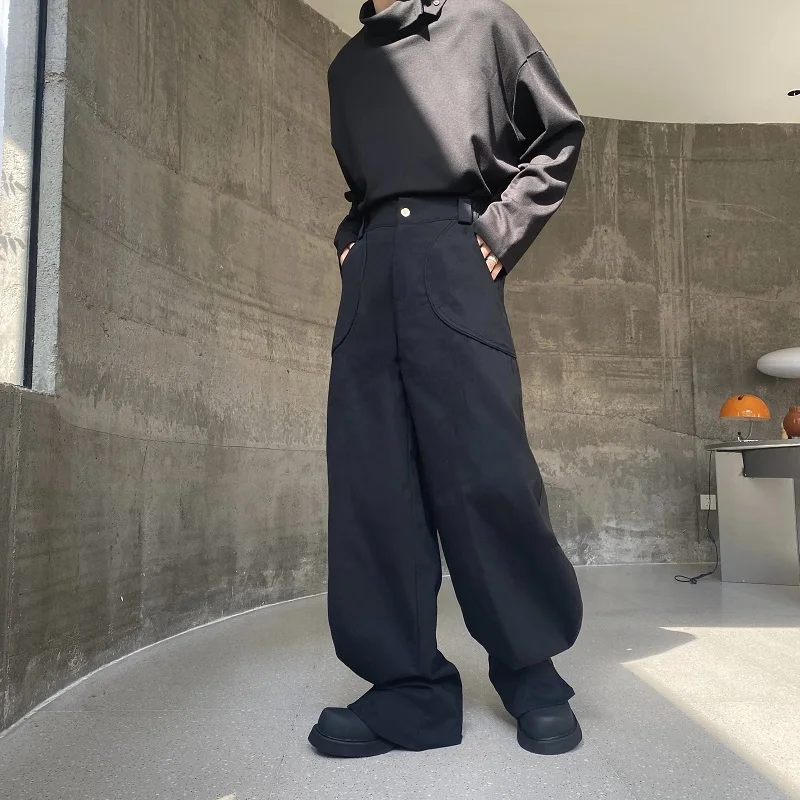 SYUHGFA New Chic Men's Flare Pants Personality Male Korean Style Casual Solid Color Pocket Lantern Leg Trousers Spring